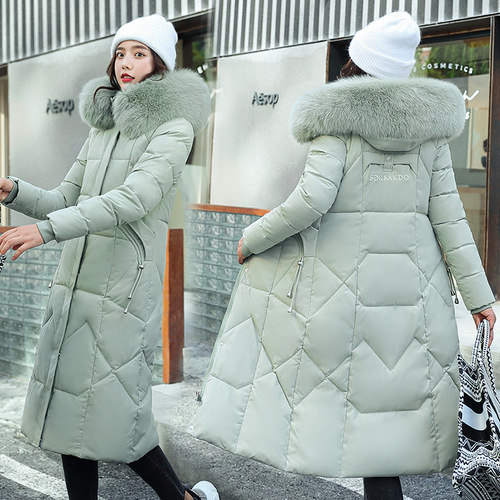 Big fur collar cotton coat for women's medium and long winter new fashionable slim knee-high cotton coat with thick outer cotton coat