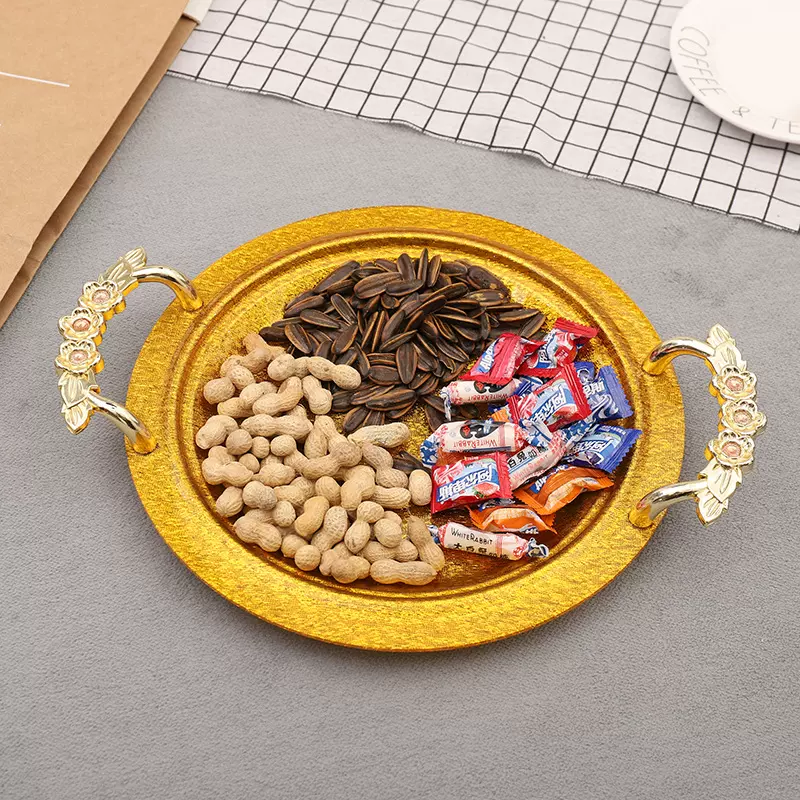 圆形亚克力金色托盘水果蔬菜圆盘茶具托盘塑料干果盒