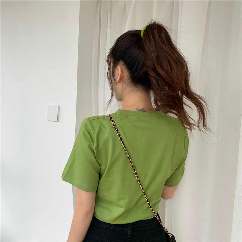 2021 verano nuevo estilo coreano de moda de cintura alta corto elegante estilo elegante manga corta color sólido diseño cuidadoso camiseta para mujer