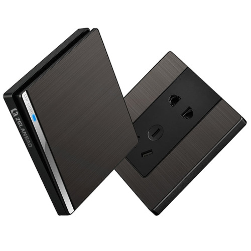 With LED household switch socket one open single control stainless steel brushed gray dark decoration double open panel wall switch