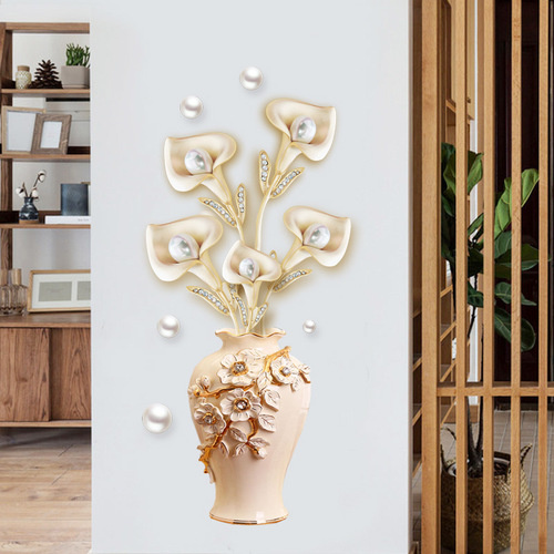 GS9856 Pearl Vase 3D Wall Sticker for Entrance Hall Wall Decoration Self-Adhesive Wallpaper Warm Bedroom