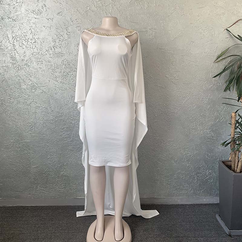 Fashionable Solid Color Backless Beaded Long Train Dress Slim Fit Elegant Design Perfect for Parties Wholesale
