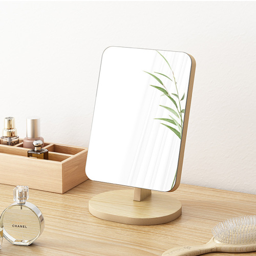 Wooden dressing table mirror rotating makeup mirror dormitory student desktop mirror girl portable removable large mirror