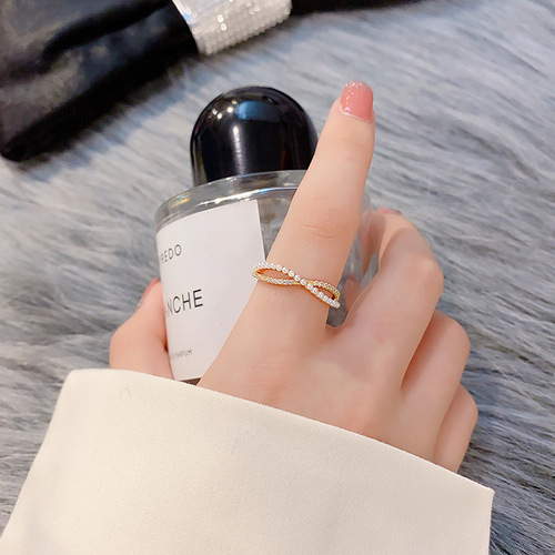 Cross pearl ring women's fashion personality ins trendy Japanese style light luxury simple internet celebrity temperament index finger ring women's ring