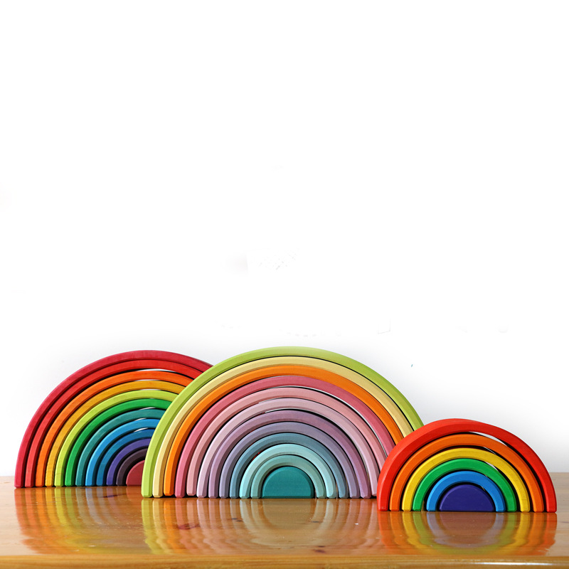 Madera Jenga Rompecabezas Torre de pila de bebés Juguetes de madera Educación temprana para niños Arco iris Pila grande Pila de bloques de construcción