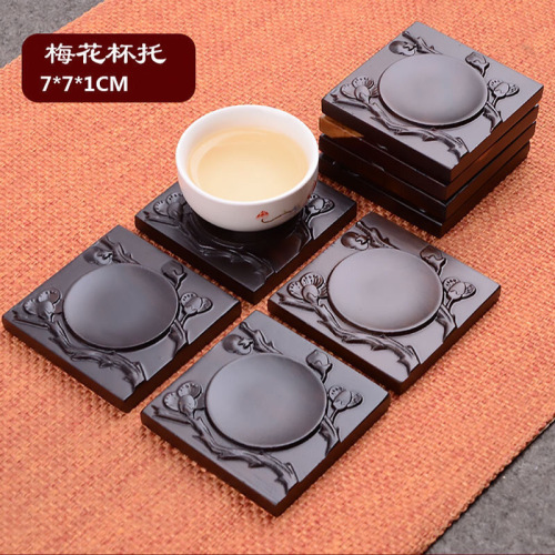 Ebony solid wood saucer coaster home creative retro coaster square carved saucer kung fu tea ceremony accessories wholesale