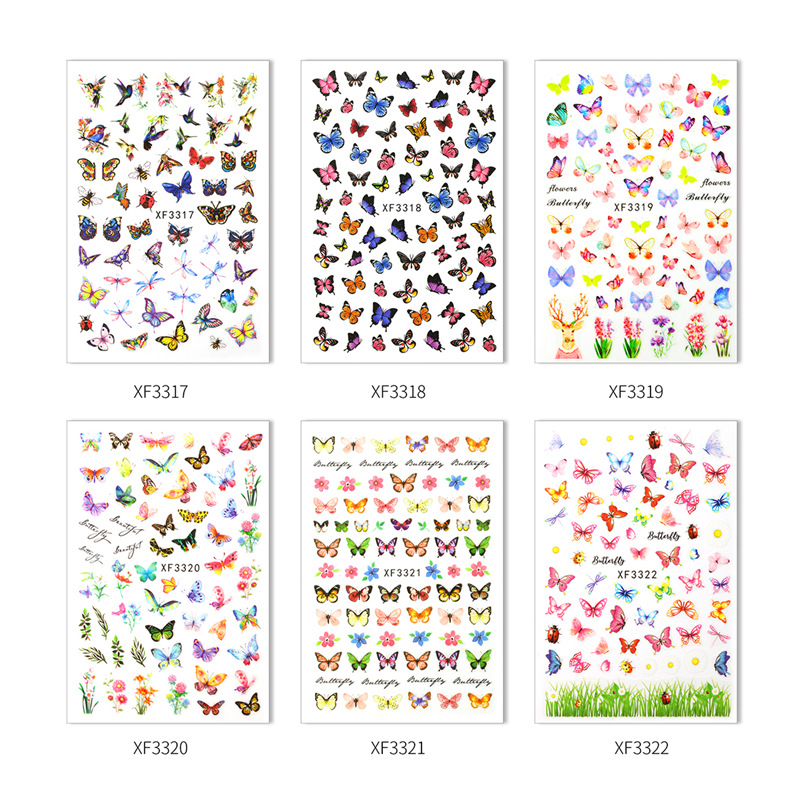 Transfronterizo Venta caliente uñas mariposa pegatinas traje ins estilo impermeable lindo mariposa uñas pegatinas 6 sets