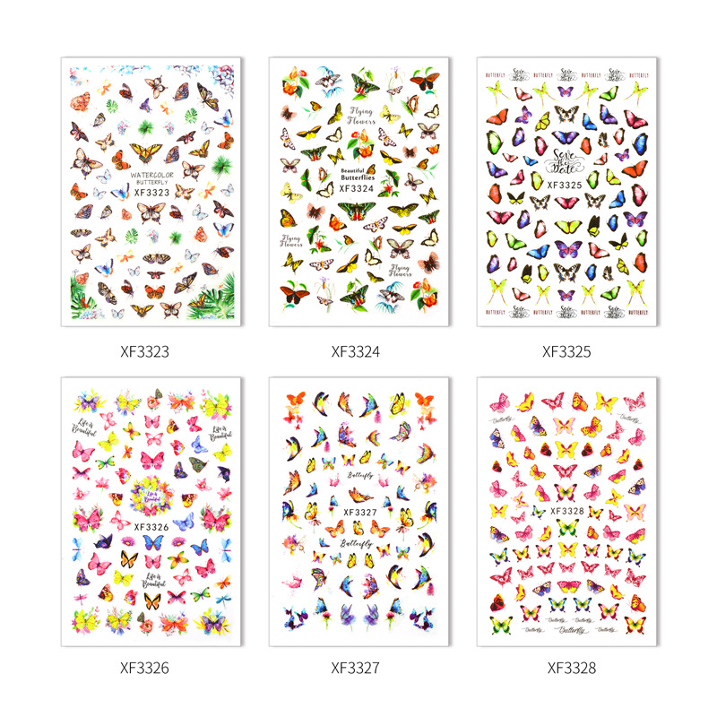 Transfronterizo Venta caliente uñas mariposa pegatinas traje ins estilo impermeable lindo mariposa uñas pegatinas 6 sets