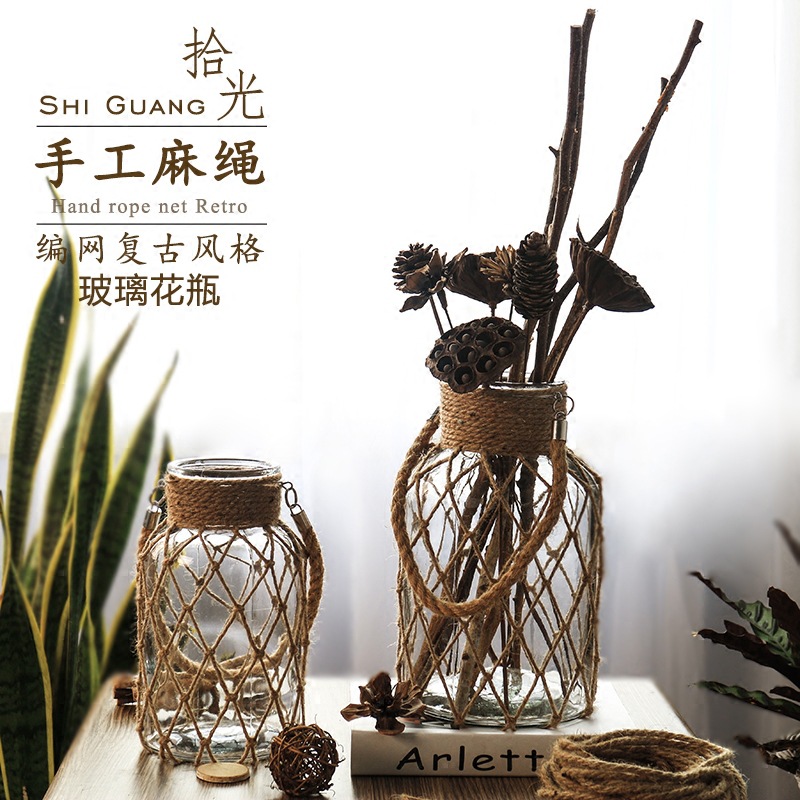 Vintage Flower Arrangement Art Dried Flower Twist Vase Glass Transparent Indoor Vase Ornaments Living Room Export Flower Device Small