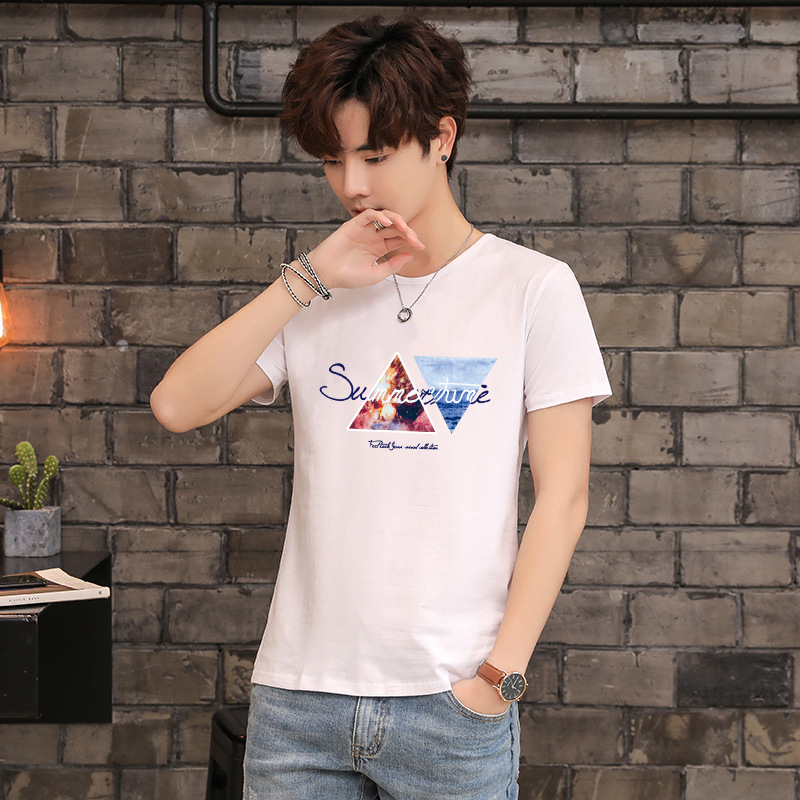 Camiseta de manga corta para hombres de verano camisa de fondo ropa superior estudiante slim-fit moda media manga blanca T cuello redondo camiseta moda para hombres