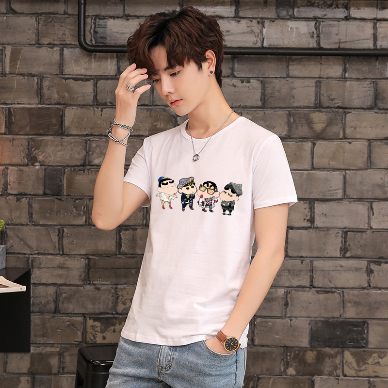 Camiseta de manga corta para hombres de verano camisa de fondo ropa superior estudiante slim-fit moda media manga blanca T cuello redondo camiseta moda para hombres