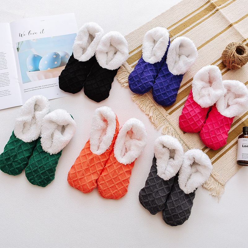 Socks Women's American-style Velvet Cashmere Silicone Non-slip Solid Color Floor Socks Sweet Warm Women's Socks Set Moon Socks