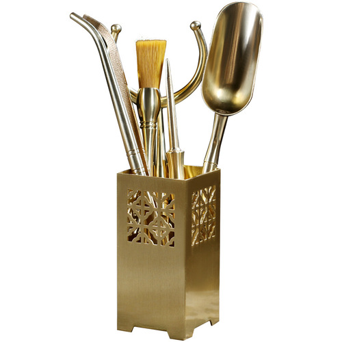 Pure copper tea ceremony six gentlemen set tea clip tea knife Pu'er needle tea spoon cup fork pot pen kung fu tea set accessories