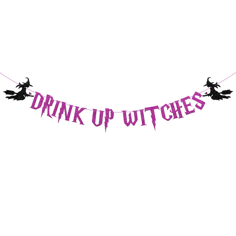 Decoración del partido cadena bandera bruja beber brujas Purple Glitter tire flor Halloween fiesta tire bandera