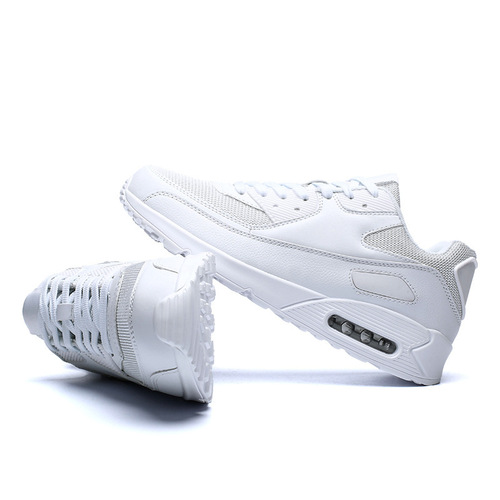 0590 Student Air Cushion Shoes for Women, Korean Style White Sneakers, Thick Sole Running Shoes for Women, Summer Casual Wave Shoes, White Athletic Shoes