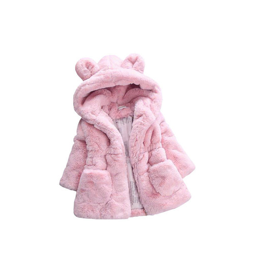 Children's winter coat with plush rabbit ear design, faux fur outerwear for girls and boys, warm cotton-filled sweater for autumn and winter