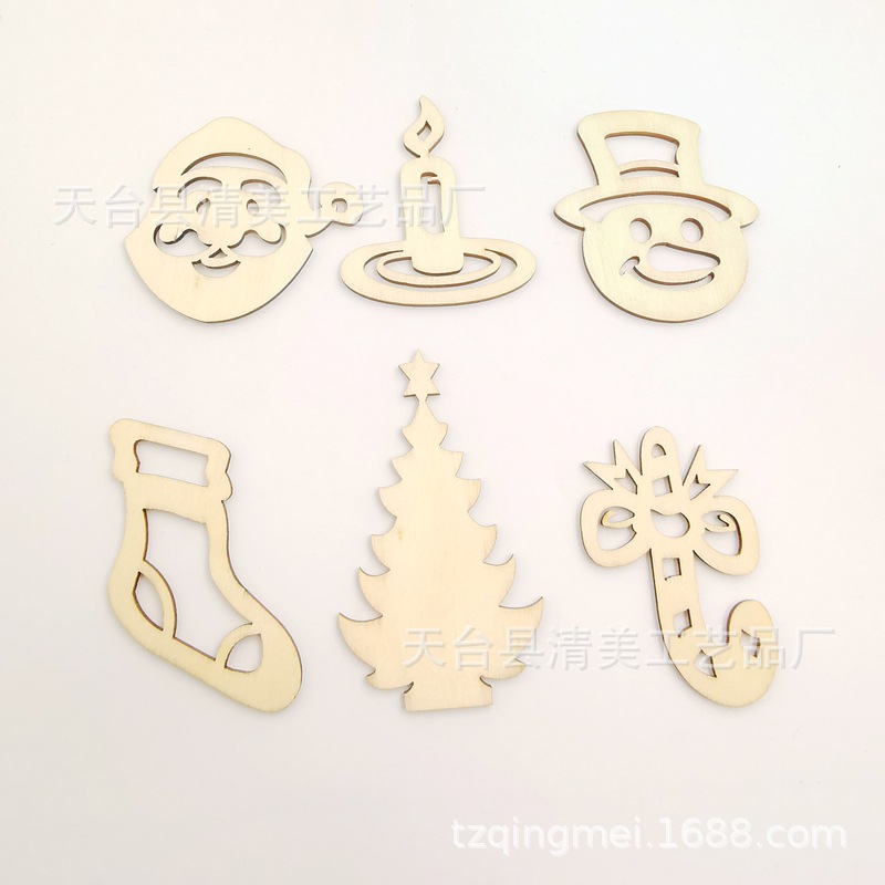 7 adornos navideños colgantes de Navidad, piezas de madera de dibujos animados creativos naturales naturales, 10 piezas en un paquete