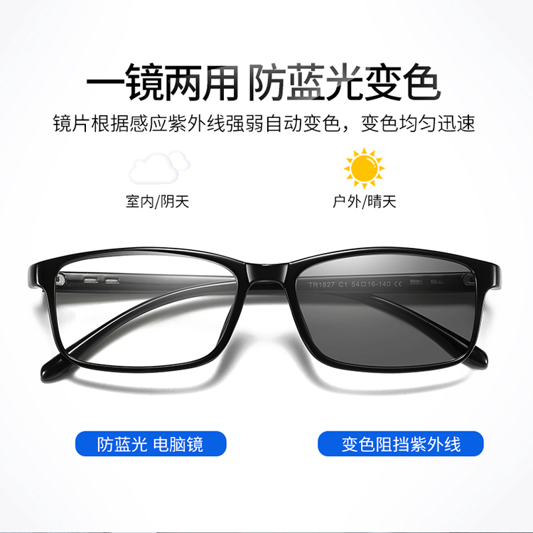 2023 nuevas gafas de luz anti-azul que cambian de color para hombres y mujeres la misma caja de gafas simples que cambian de color montura ultraligera de gafas TR90