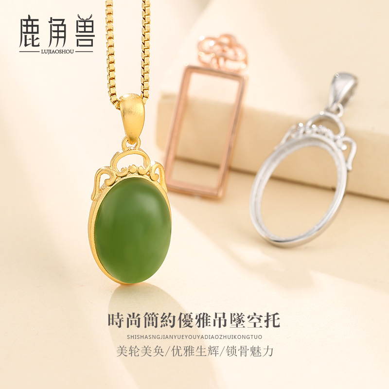 Fashionable rectangular emerald pendant white jade, silver 925 sample