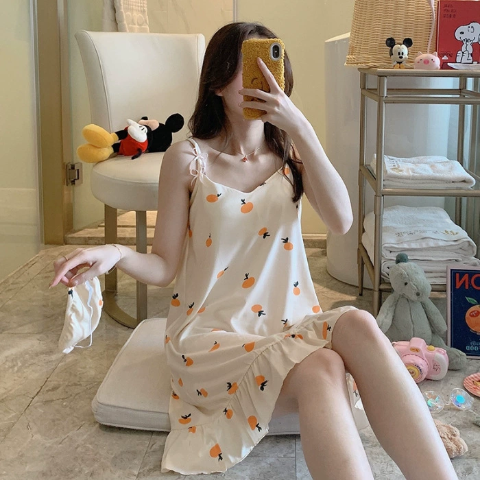 Летняя пижонка женская с нагрудным ковриком плюс размер сексуальная пижама милая сладкая девушка дома студентка ночная юбка оптом