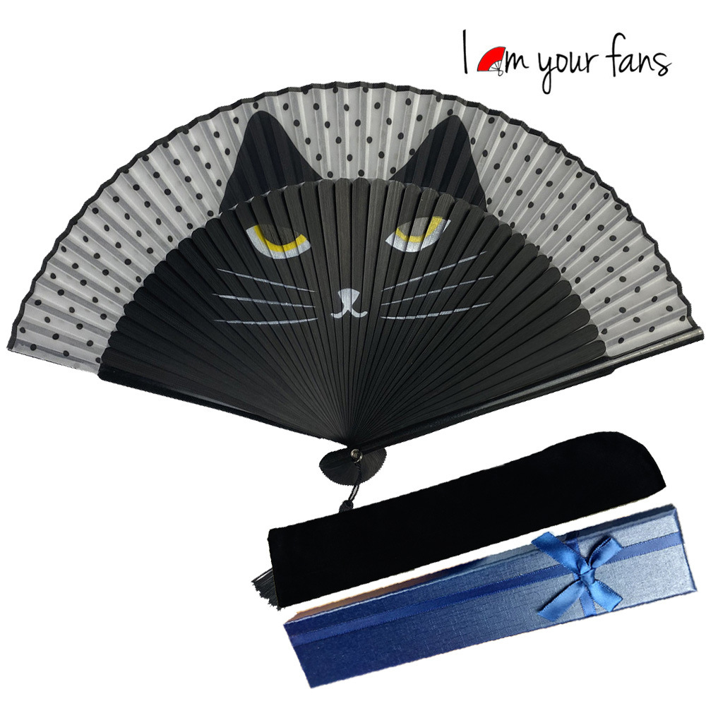 En stock creativo estilo japonés artesanía ventilador pintura mango aerosol pintura gato ventilador dibujos animados Totoro ventilador ventas de la fábrica