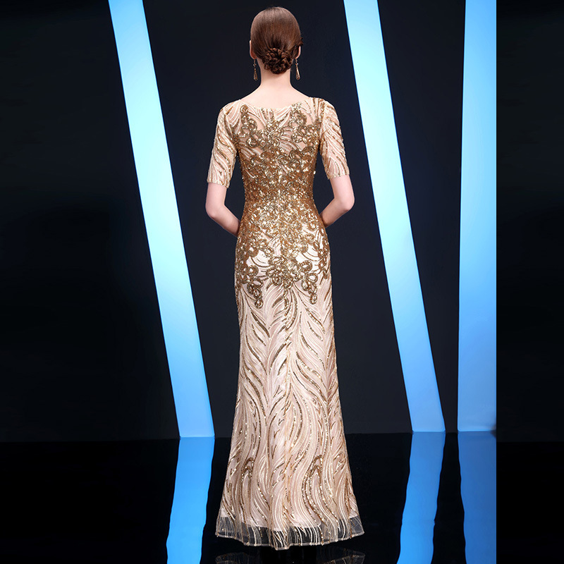 Vestido de noche dorado, estilo nuevo de primavera 2025, elegante, para fiesta de gala, para mujer