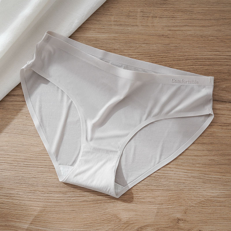 Nueva Piel de hielo ultrafina red ropa interior de seda de hielo sin costuras entrepierna de algodón antibacteriano para mujer hueca transpirable Mediados de cintura calzoncillos