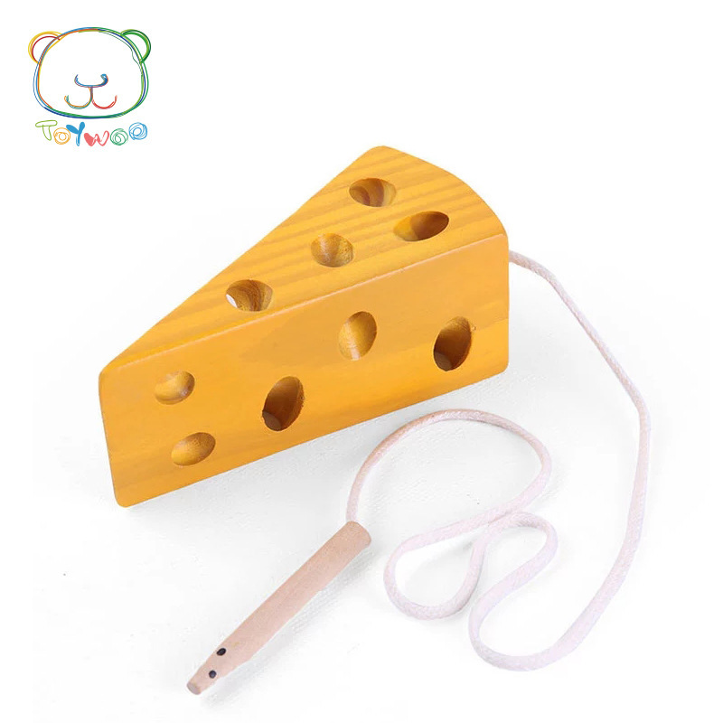 Procesamiento personalizado queso de hilo ratón usar queso de madera bebé puzzle de hilo juego de hilo