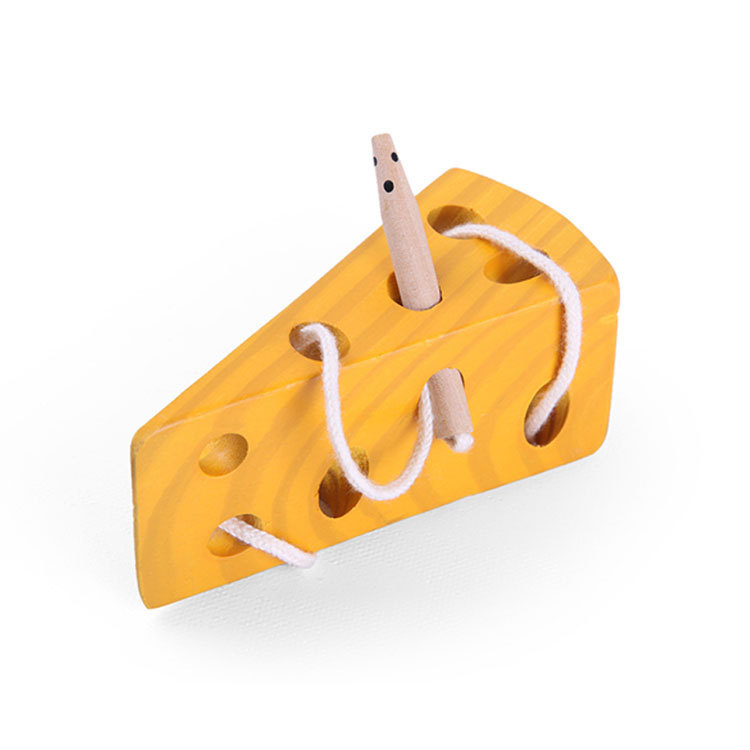 Procesamiento personalizado queso de hilo ratón usar queso de madera bebé puzzle de hilo juego de hilo