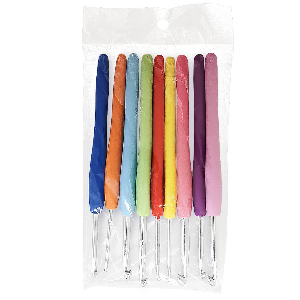 Herramientas de tejer aguja suéter TPR mezclado PP crochet mango suave aluminio crochet 9 piezas conjunto bolsa opp