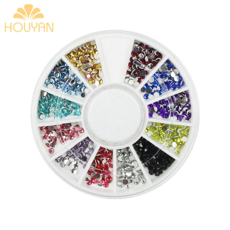 Nail Art Decoration 2mm Colorfuled Diamond Plate 12 Colorfuls Flats Bottom Diamond Small Flats Bottom Semi-Circle Shiny Acrylic Diamond Nails