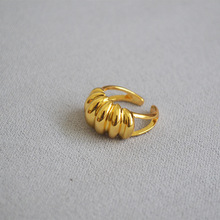 欧美时尚夸张黄铜电镀真金可颂面包造型创意设计开口戒指食指戒女