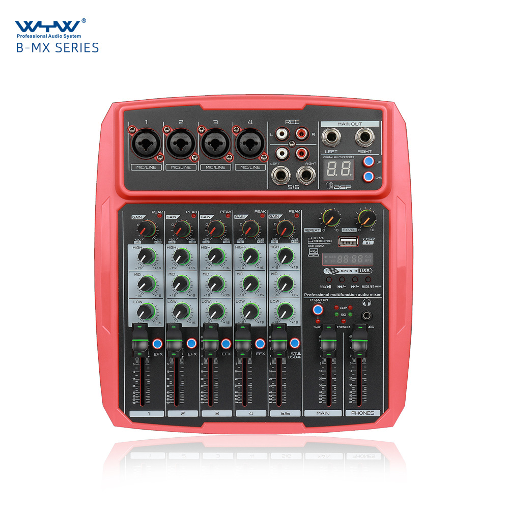 跨境6路调音台室外会议音响USB蓝牙混响音频处理器K歌直播带声卡