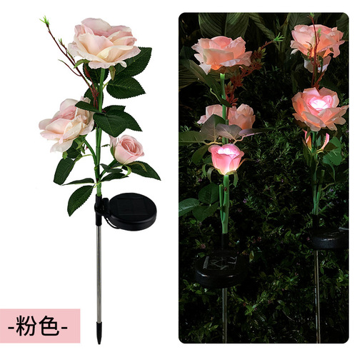 Cross-border outdoor solar lantern rose 3 heads 5 heads courtyard garden light ground lawn light landscape manufacturer