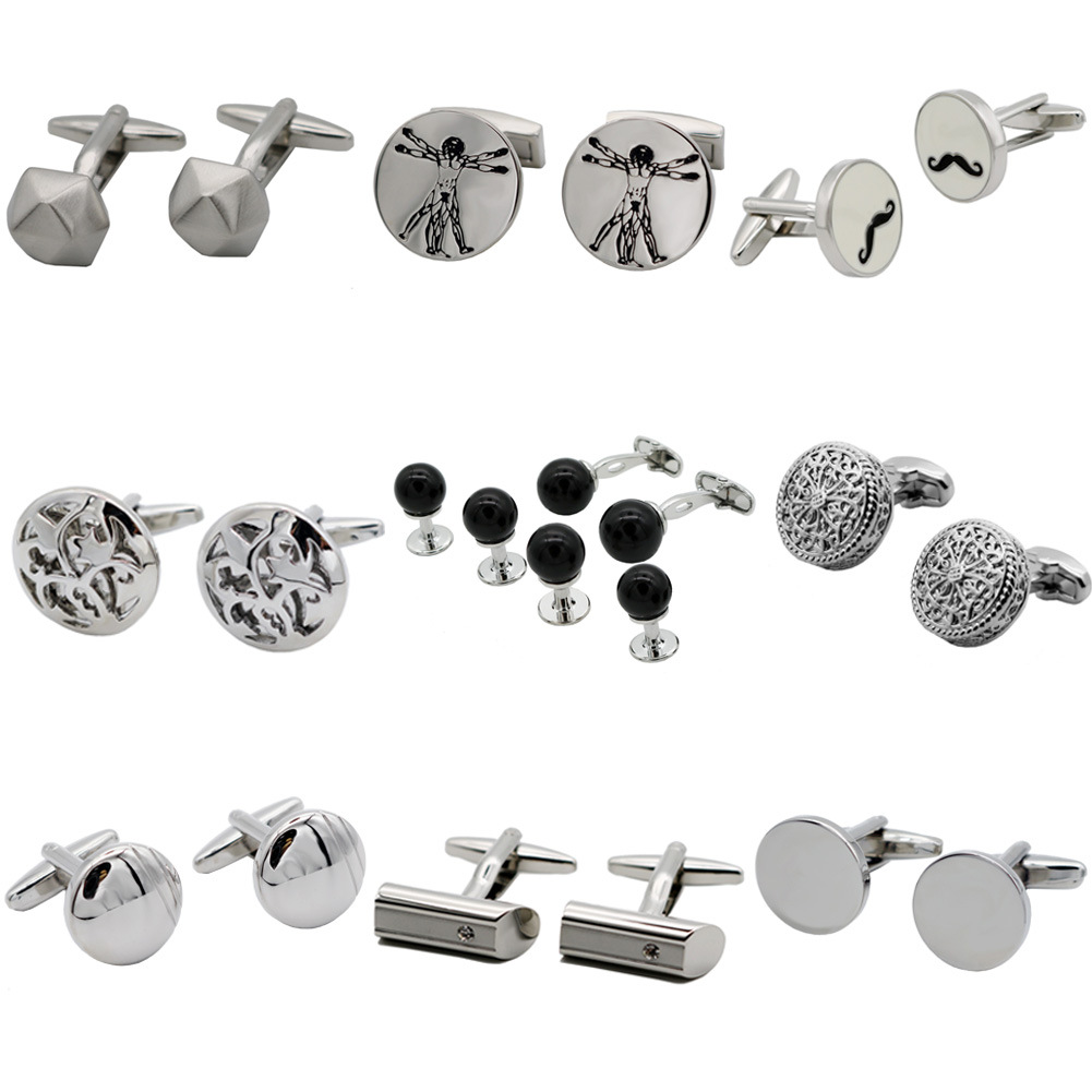 in stock high quality cross-border cufflinks silver men's shirt cufflinks copper material factory direct sales