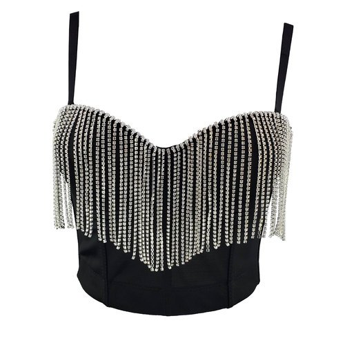 Diamond-encrusted tassel chain slim-fitting backless camisole with short design and chic summer slimming top