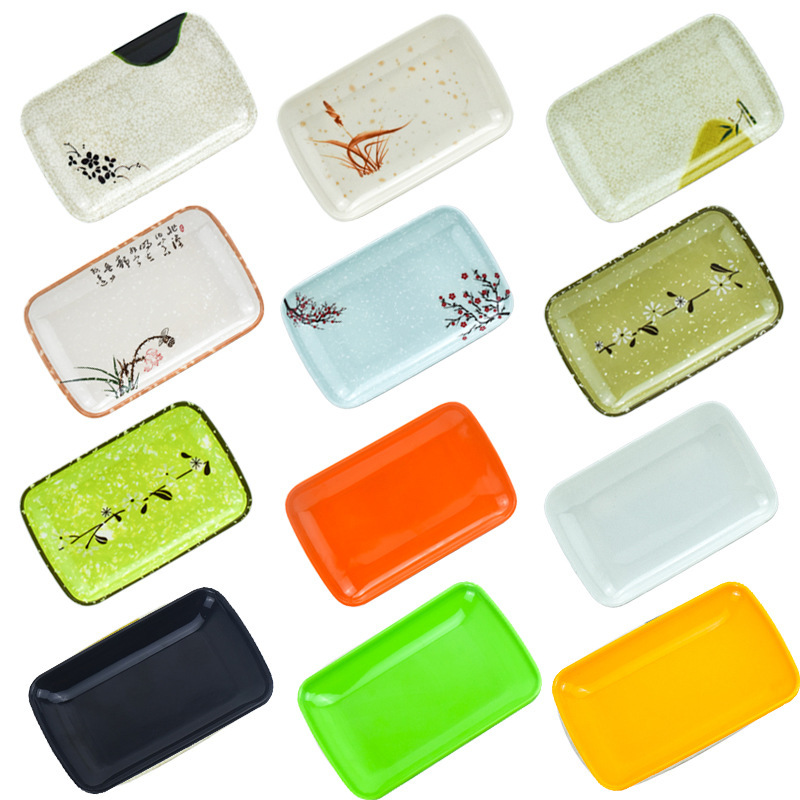 Rice Roll Plate Melamine Tableware Rectangular Plate Colorfulful Barbecue Plate Fast Food Snack Plate Stir-Fry Breakfast Plate Plastic
