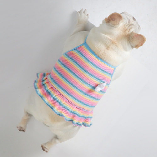Pet clothes wholesale French bulldog Corgi Teddy strap tops pet striped vests clothes summer thin skirts