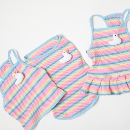 Pet clothes wholesale French bulldog Corgi Teddy strap tops pet striped vests clothes summer thin skirts