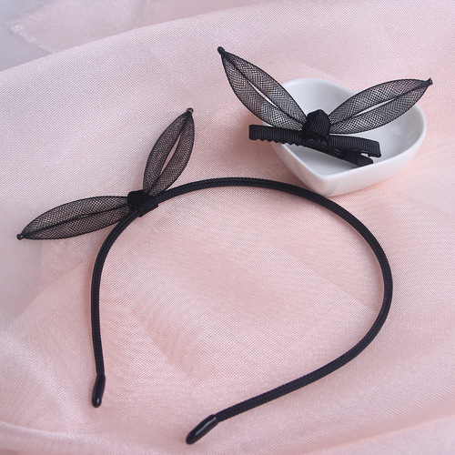 Rabbit ear headband ins gauze bow headband rhinestone fine pressed hair bundle cute simple pressed hair band hair clip
