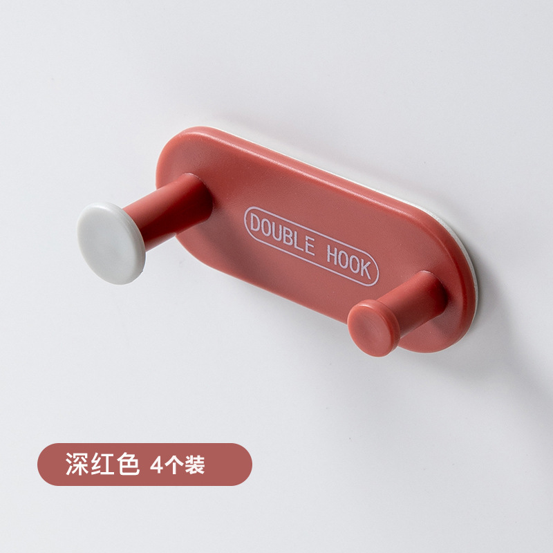 Fuerte gancho sin costuras de plástico sin perforaciones Gancho Doble color de contraste colorido almacenamiento en el hogar Gancho 4 Pack