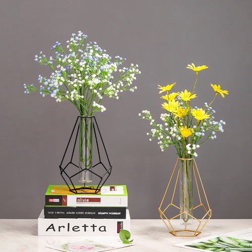 Nordic ins iron geometric transparent glass decorative vase home desktop dry flower plant flower vase ornaments