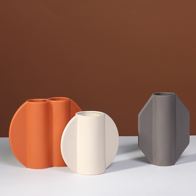 Nórdico florero de cerámica decoración hogar creativo sala de estar decoración suave modelo habitación arreglo floral arte geométrico decoración flor dispositivo