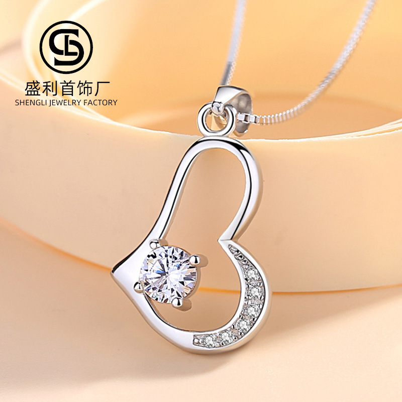 2020 nuevo s925 diamante púrpura collar de plata esterlina de las mujeres de moda colgante en forma de corazón colgante estilo coreano Cadena de clavícula joyería de moda
