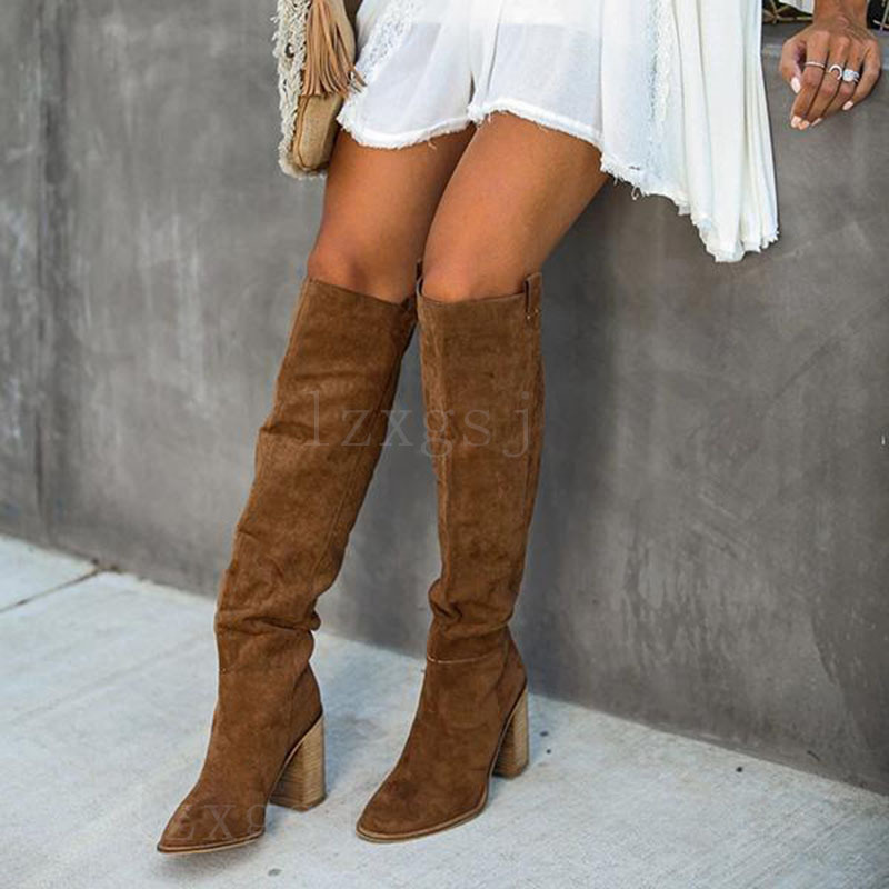 Women's Pointed Suede Thick High Heel boots European and American Style Sleeve Large Size Women's boots Lady's boots Women's Pointed Suede Thick High Heel boots European and American Style Sleeve Large Size Women's boots Lady's boots