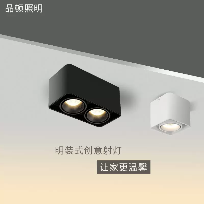 明装筒灯led单头双头射灯无主灯可调免开孔筒射灯过道豆胆灯长筒