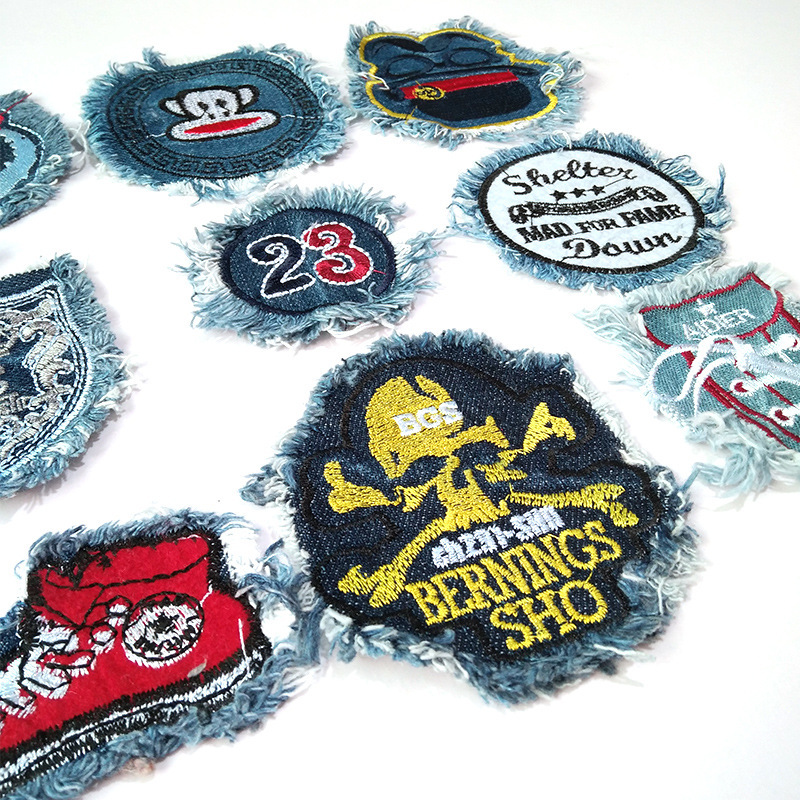 Hand-stitched Denim Rouge Cloth Sticker Children's Clothes Patch Sticker Jeans Knee Hole Wash Decal