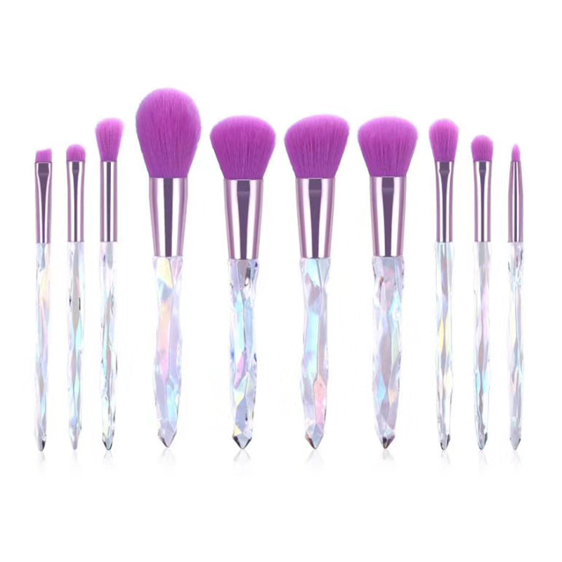 Fenglida 10 pinceles de maquillaje de cristal traje transparente diamante mango ventilador cepillo al por mayor sombra de ojos cepillo herramientas de maquillaje