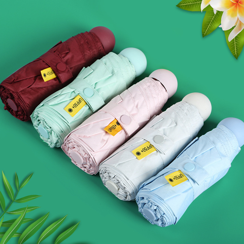 [Big Brand Factory] Spot 6 Bone Capsule Five-fold Umbrella Black Glue Sunscreen Sunshade Sunlight Umbrella Sun Advertising Umbrella