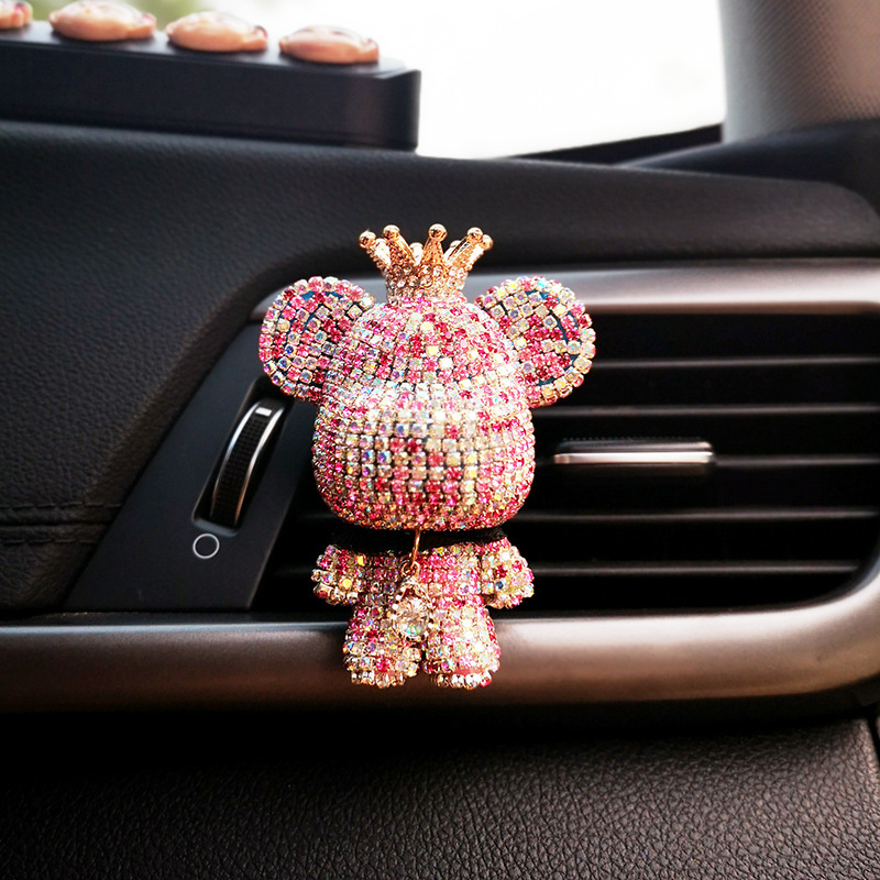 Dibujos animados gran cabeza oso coche aire acondicionado salida de aire decoración coche perfume clip interior accesorios incienso clip aromaterapia hembra diamante